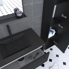 Pack meuble de salle de bain 80x50 cm noir - 2 tiroirs - vasque noire - miroir - colonne suspendu Aurlane - PACM064