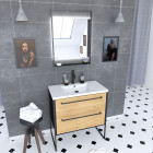 Meuble salle de bains 80 cm, vasque résine blanche, miroir led - finition chêne et noir - structura Aurlane - PACM066