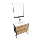 Meuble salle de bains 80cm tiroirs finition chêne et noir - vasque blanche - miroir - structura Aurlane - PACM067