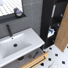 Meuble salle de bains 80 cm, vasque blanche, miroir et colonne - chêne et noir - structura Aurlane - PACM069