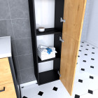 Colonne de salle de bain noir mat 30x35x150 cm avec 2 portes chêne naturel poignées noir mat - structura p070