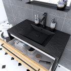 Meuble de salle de bain 80x50cm noir mat - 2 tiroirs chêne brun - vasque résine noire effet pierre et miroir noir mat - structura p073 Aurlane - PACM073