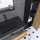 Ensemble meuble de salle de bain blanc 80cm + vasque noir effet pierre + miroir led + colonne Aurlane - PACM074