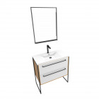 Ensemble de salle de bain blanc 80cm+ vasque en resine blanche 80x50 + tiroirs blanc mat + mirroir Aurlane - PACM077
