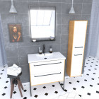 Ensemble de salle de bain 80cm + vasque blanche 80x50 + tiroir blanc mat + miroir +colonne Aurlane - PACM079
