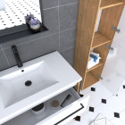 Ensemble de salle de bain 80cm + vasque blanche 80x50 + tiroir blanc mat + miroir + colonne Aurlane - PACM080