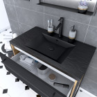 Meuble de salle de bain 80x50cm chêne brun - 2 tiroirs noir mat - vasque résine noire effet pierre - structura p093