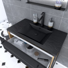 Meuble de salle de bain 80x50cm chêne brun - 2 tiroirs noir mat - vasque résine noire effet pierre et miroir led noir mat - structura p094 Aurlane - PACM094