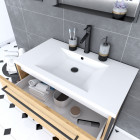 Meuble de salle de bain 80x50cm - vasque blanche 80x50cm - 2 tiroirs finition chêne naturel Aurlane - PACM098