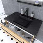 Meuble de salle de bain 80x50cm chêne brun - 2 tiroirs chêne brun- vasque résine noire effet pierre - structura p104 Aurlane - PACM104