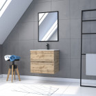 Meuble salle de bain 60x54cm - finition chene naturel + vasque blanche + miroir - timber 60 - pack09 Aurlane - PACM219