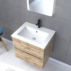 Meuble salle de bain 60x54 - finition chene naturel + vasque blanche + miroir led - timber 60 - pack10 Aurlane - PACM220
