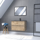 Meuble de salle de bain 80x54cm - finition chene naturel + vasque noire + miroir - timber 80 - pack11 Aurlane - PACM221