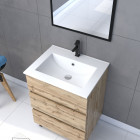 Meuble salle de bain 60 x 80 - finition chene naturel + vasque blanche + miroir - timber 60 - pack15 Aurlane - PACM225