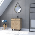 Meuble salle de bain 60x80 - finition chene naturel + vasque noire + miroir barber - timber 60 - pack20 Aurlane - PACM230
