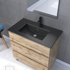 Meuble salle de bain 80x60 - finition chene naturel + vasque noire + miroir led - timber 80 - pack43 Aurlane - PACM253
