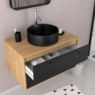 Meuble de salle de bain - 80x45x53cm finition chêne naturel + 2 tiroirs noir mat + vasque noir mat Aurlane - PACM259