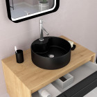 Meuble de salle de bain chêne naturel + vasque noir mat + miroir led - uby 80 - 80x45x53cm Aurlane - PACM261
