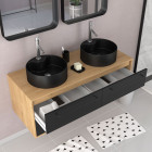 Meuble de salle de bains 120 cm_2 vasques rondes_2 miroirs - chêne naturel et noir mat - uby Aurlane - PACM278