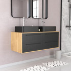 Meuble de salle de bains 120 cm - 2 vasques rectangles - chêne naturel et noir mat - uby Aurlane - PACM283