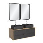 Meuble de salle de bains 120 cm_2 vasques rectangles_2 miroirs - chêne naturel et noir mat - uby Aurlane - PACM284