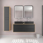Meuble salle de bains 120cm_vasques rectangles_miroirs led et colonne - chêne naturel et noir - uby Aurlane - PACM288