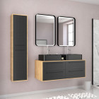 Meuble salle de bains 120cm_vasques rectangles_miroirs led et colonne - chêne naturel et noir - uby Aurlane - PACM288