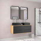 Meuble de salle de bains 120 cm_2 vasques carrées_2 miroirs - chêne naturel et noir mat - uby Aurlane - PACM290