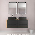 Meuble de salle de bains 120 cm_2 vasques carrées_2 miroirs led - chêne naturel et noir mat - uby Aurlane - PACM291