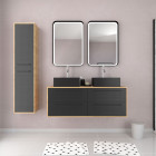 Meuble salle de bains 120cm_vasques carrées_miroirs led et colonne - chêne naturel et noir - uby Aurlane - PACM294
