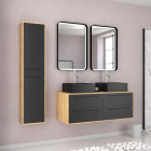 Meuble salle de bains 120cm_vasques carrées_miroirs led et colonne - chêne naturel et noir - uby Aurlane - PACM294