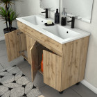 Meuble salle de bains 120cm 4 portes chêne industriel + vasque blanche et miroirs avec appliques led Aurlane - PACM302