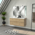 Meuble salle de bains 120cm 4 tiroirs chêne industriel + vasque blanche et miroirs avec appliques led Aurlane - PACM303