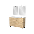 Meuble salle de bains 120cm 6 tiroirs chêne industriel + vasque blanche et miroirs avec appliques led Aurlane - PACM304