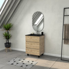Meuble salle de bains 60cm 3 tiroirs chêne industriel + vasque noire et miroir ovale Aurlane - PACM312