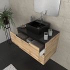 Meuble salle de bains 80 cm 2 tiroirs - chêne et noir - vasque carrée - miroir 60x80 - omega Aurlane - PACM376
