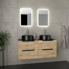 Meuble salle de bains 120cm chêne et noir, vasques rondes ø41cm et miroirs led 40x60 - omega Aurlane - PACM459