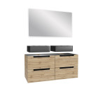 Meuble salle de bains 120cm chêne et noir, vasques rectangulaires et miroir led 120x70 - omega Aurlane - PACM485