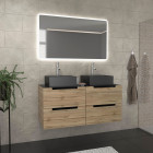 Meuble salle de bains 120cm chêne et noir, vasques carrées et miroir led 120x70 - omega Aurlane - PACM508