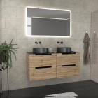 Meuble salle de bains 120cm chêne et noir, vasques rondes ø36cm et miroir led 120x70 - omega Aurlane - PACM577