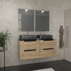 Meuble salle de bains 120cm chêne et noir, vasques rectangles & miroirs avec appliques 55x75 - omega Aurlane - PACM597