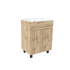 Meuble de salle de bains 60cm 2 Portes_Chêne Naturel + Vasque céramique blanche - TIMBER 60 Aurlane - PACM600