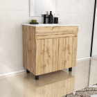 Meuble de salle de bains 80cm 2 Portes_Chêne Naturel + Vasque céramique blanche - TIMBER 80 Aurlane - PACM601