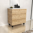 Meuble de salle de bains 80cm 3 tiroirs_chêne industriel + vasque céramique blanche - timber 80 Aurlane - PACM607