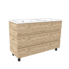 Meuble de salle de bains 120cm 6 tiroirs_chêne industriel + vasque céramique blanche - timber 120 Aurlane - PACM608