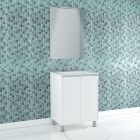 Pack meuble salle de bains 60cm blanc 2 portes, vasque, miroir 60x80 et réglette led - xenos Aurlane - PACM609