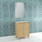 Pack meuble salle de bains 60cm chêne clair 2 portes, vasque, miroir 60x80 et réglette led - xenos Aurlane - PACM611