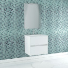 Pack meuble salle de bains 60cm blanc 2 tiroirs, vasque, miroir 60x80 et réglette led - xenos Aurlane - PACM613