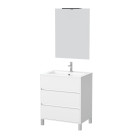 Pack meuble salle de bains 60cm blanc 3 tiroirs, vasque, miroir 60x80 et réglette led - xenos Aurlane - PACM617