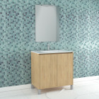 Pack meuble salle de bains 80cm chêne clair 2 portes, vasque, miroir 60x80 et réglette led - xenos Aurlane - PACM623